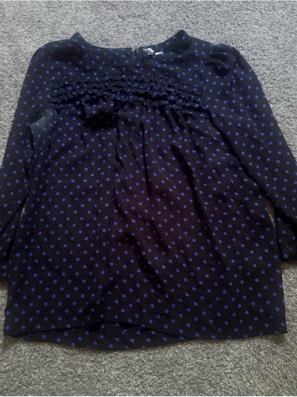 Girls Navy Blue Polka Dot Long-Sleeve Dress